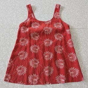 Madewell Red White 100% Silk Palm Print Tie Back Bow Tank Top Women's Small